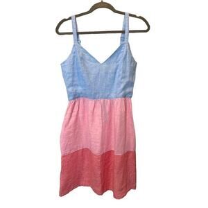 Cynthia Rowley Linen Colorblock Pink Blue Sleeveless Mini Cottagecore Dress 4